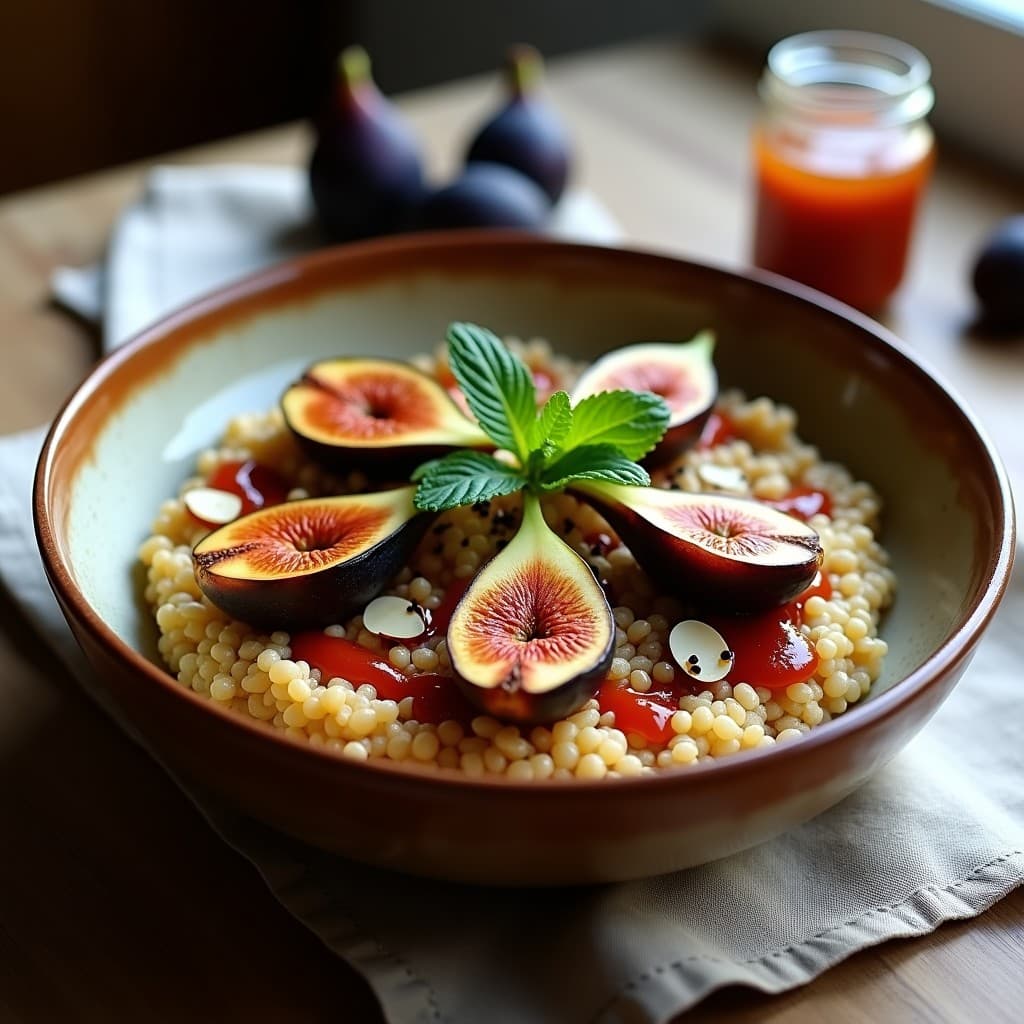 Bowl de Freekah con Higos Asados y Vinagreta de Tamarindo: Desayuno Libanés Alto en Fibra