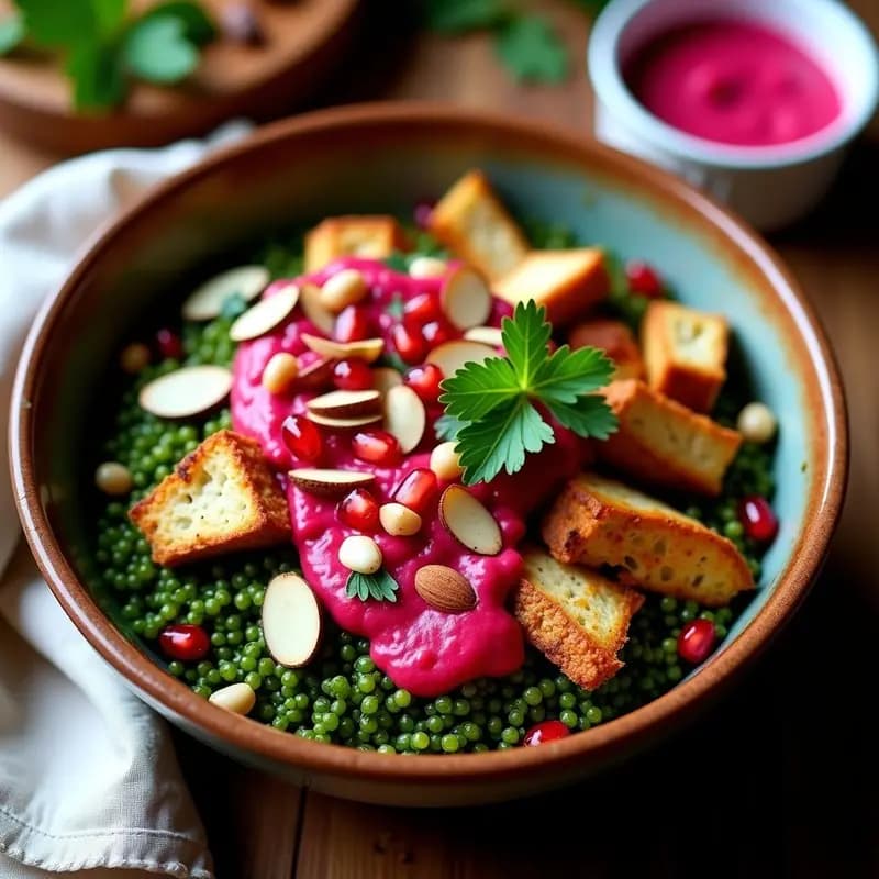 Bowl de Freekah con Pollo al Zaatar y Tahini de Remolacha: Receta Libanesas en Olla Express
