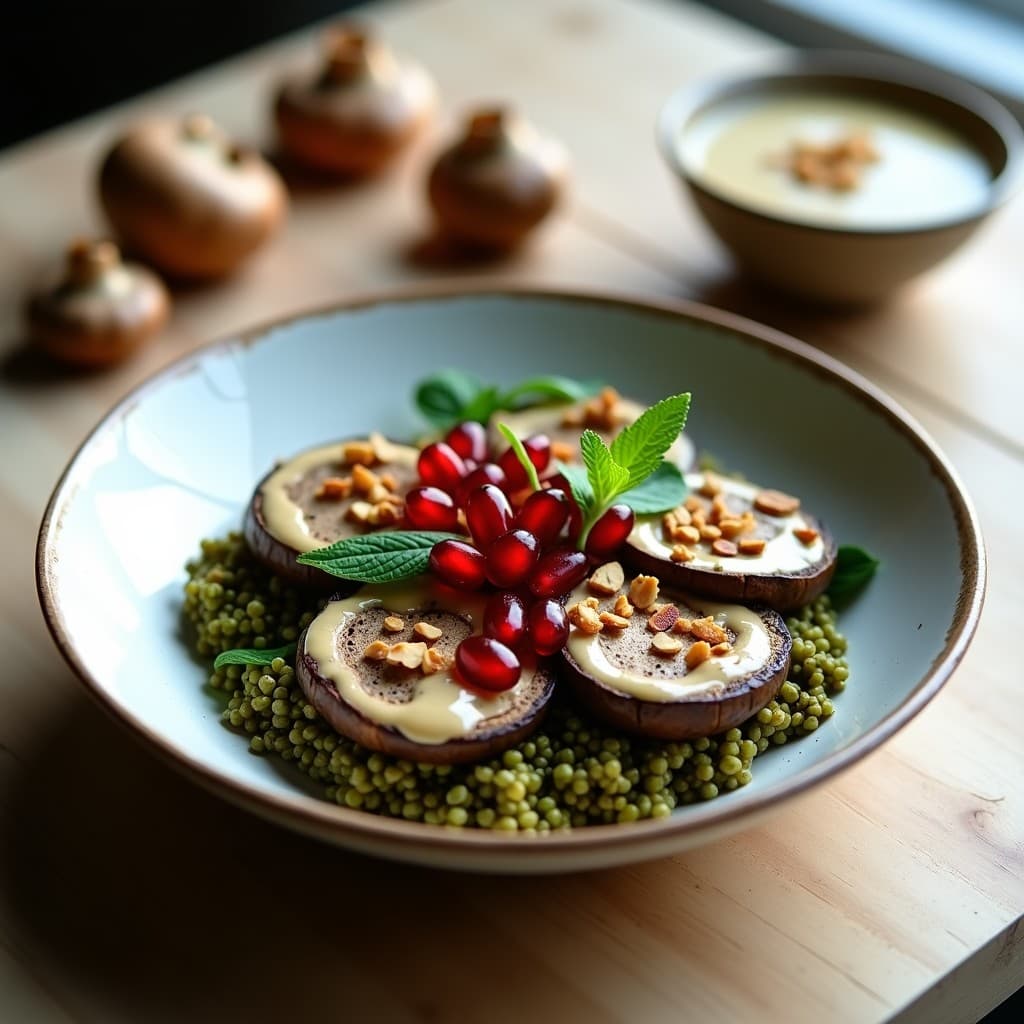 Bowl de Freekeh con Champiñones Portobello y Salsa de Tahini: Receta Palestina Sin Gluten