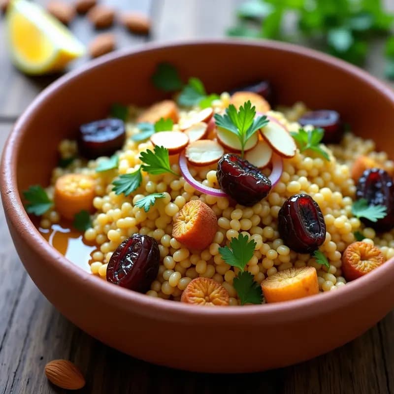 Bowl de Freekeh con Dátiles y Almendras con Aderezo de Limón Confitado: Receta Sirio-Palestina