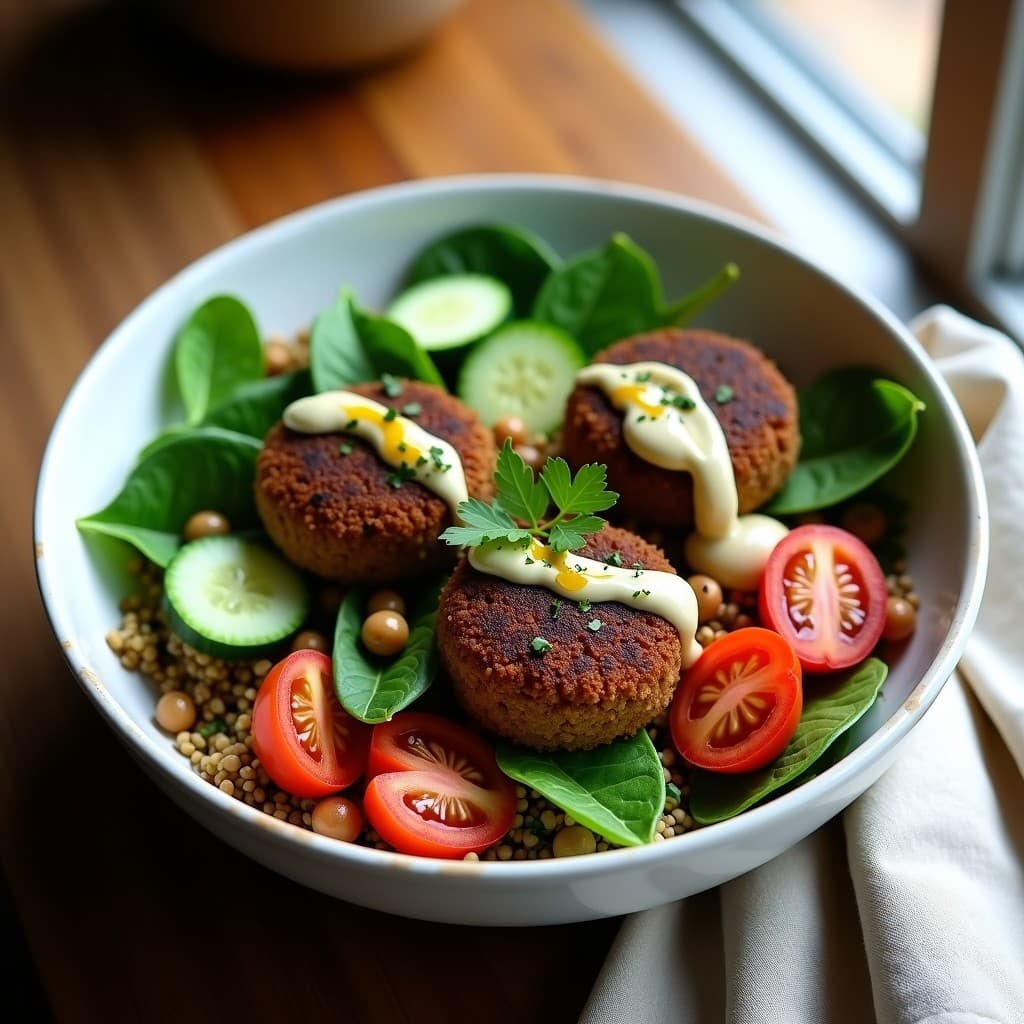 Bowl de Freekeh con Falafel de Habas Negras y Tahini de Limón: Receta Libanesa Vegana