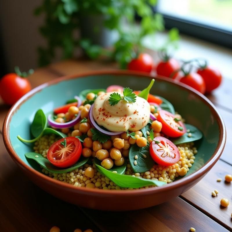 Bowl de Freekeh con Garbanzos Crujientes y Tahini: Receta Libanesa en Olla Express en 15 Minutos