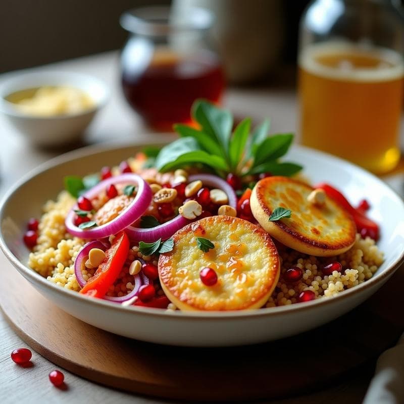 Bowl de Freekeh con Granada y Queso Halloumi a la Parrilla: Receta Mediterránea en Airfryer