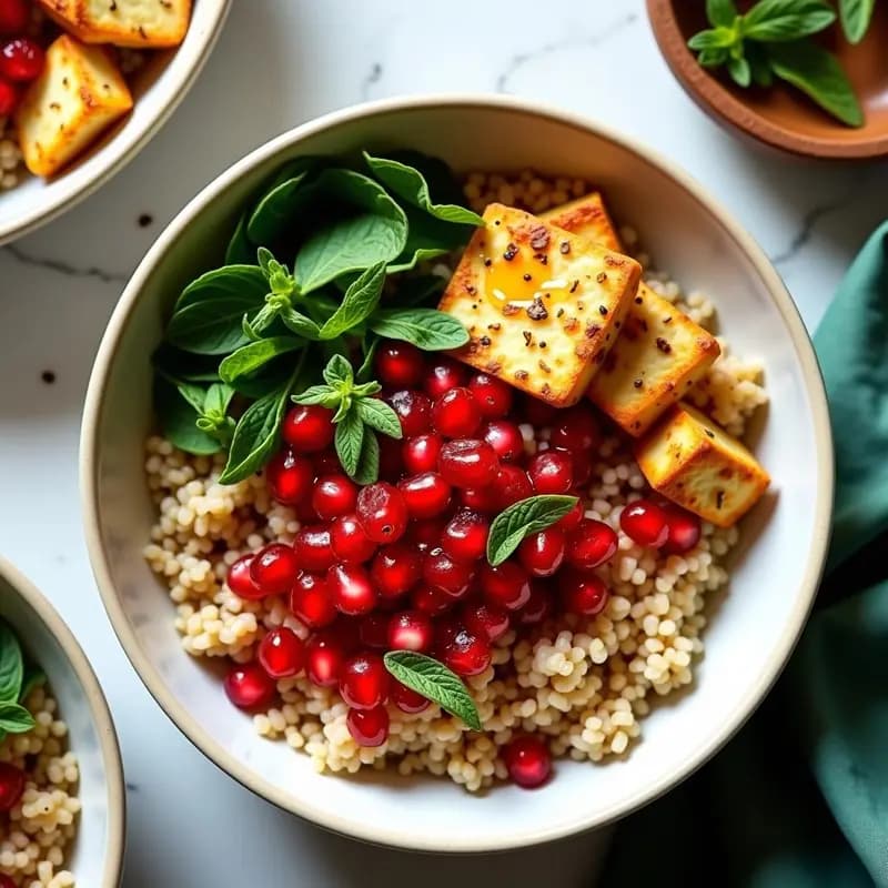 Bowl de Freekeh con Granadas, Mentas y Queso Halloumi: Receta Libanesa para Tupper