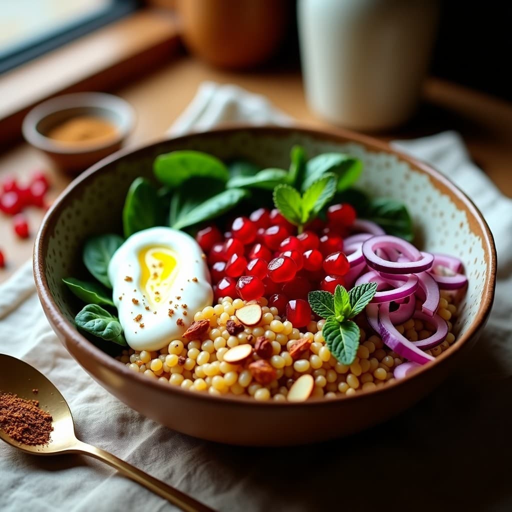 Bowl de Freekeh con Granos de Granada y Yogur de Soja: Receta Árabe Keto y Sin Gluten