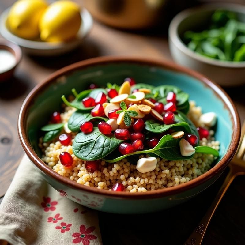 Bowl de Freekeh con Granadas y Tahini: Receta Árabe en Olla Lenta con Proteína Vegetal