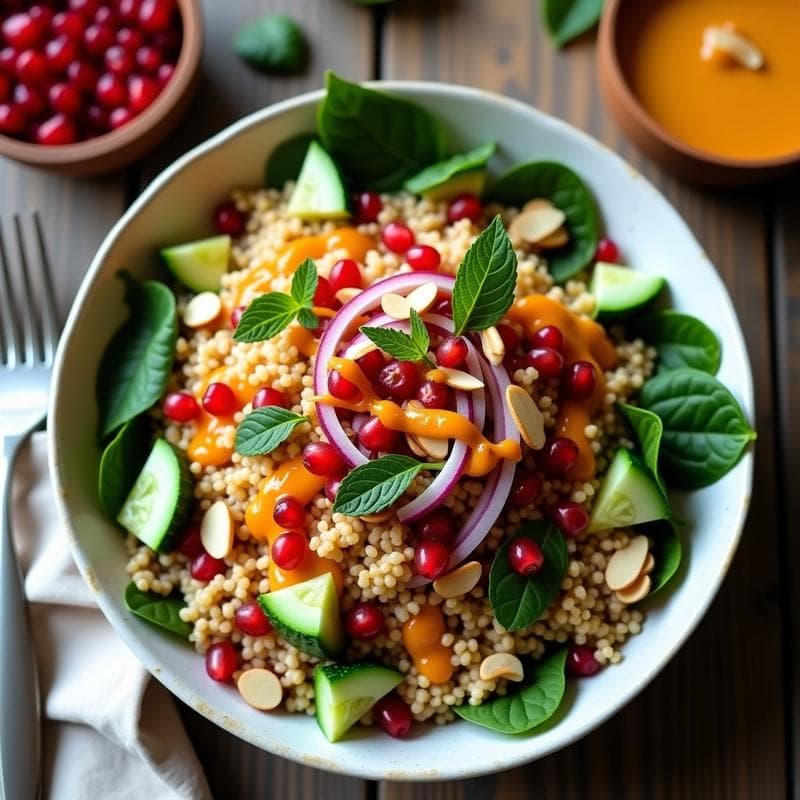 Bowl de Freekeh con Granadas y Vinagreta de Naranja Amarga: Receta Árabe Alta en Fibra
