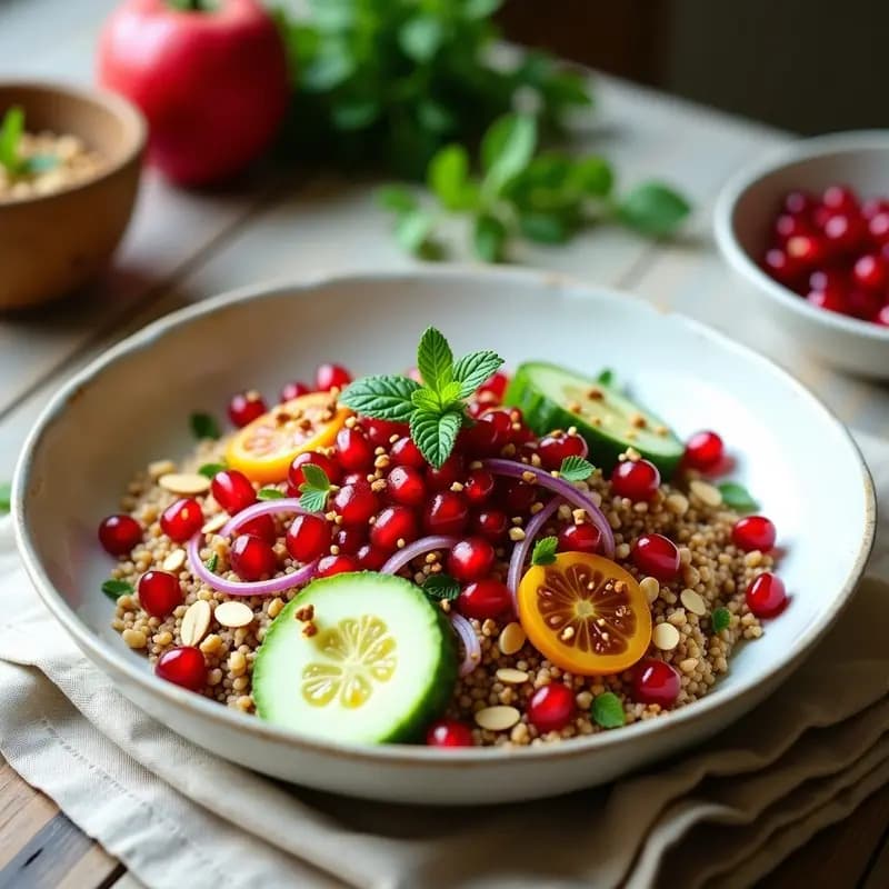 Bowl de Freekeh y Granado con Aderezo de Zaatar: Receta Libanesa Vegana y Crudivegana