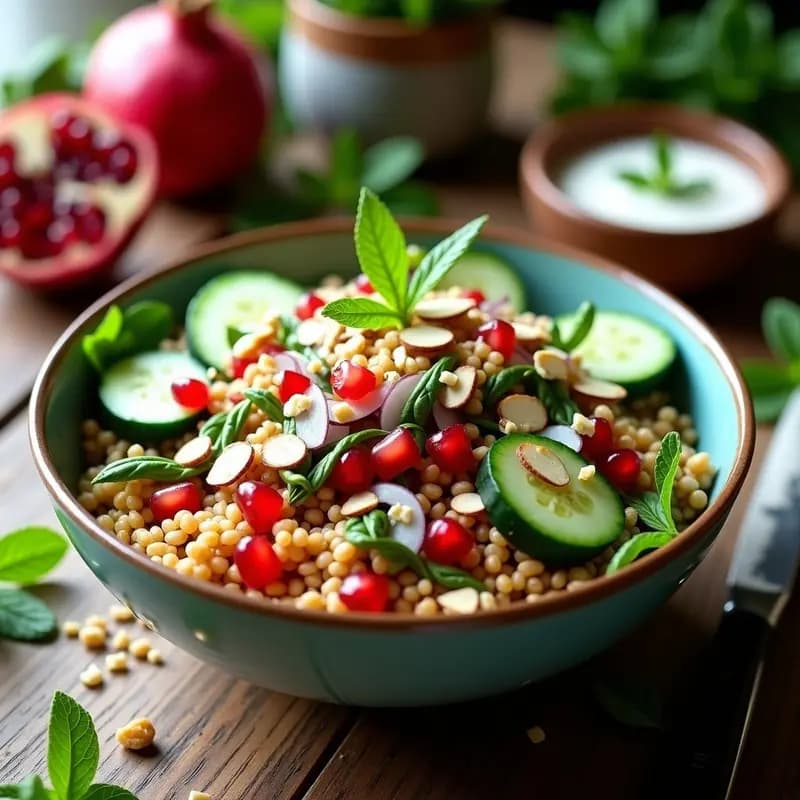 Bowl de Freekah con Granados y Pepino: Receta Egipcia Fresca y Alta en Fibra
