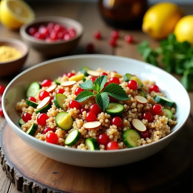 Bowl de Freekeh y Granos de Granada: Receta Libanesa con Aderezo de Sumac y Limón
