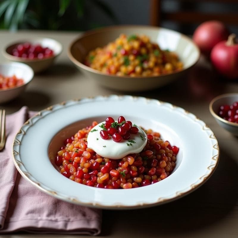 Bowl de Freekeh con Granos de Granada y Yogur de Coco: Desayuno Mediooriental Vegano