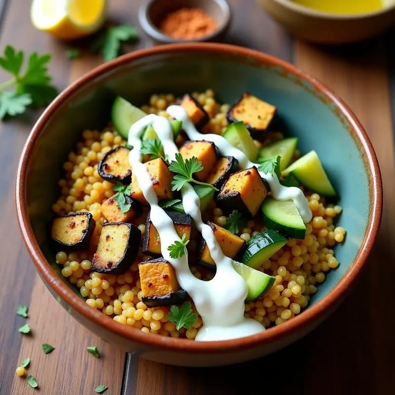 Bowl de Freekeh con Zaatar y Berenjena Asada: Receta Libanesa Keto en Olla Rápida