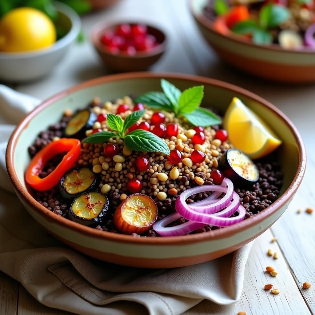 Bowl de Freekeh con Zaatar y Vegetales Asados: Receta Libanes Vegana