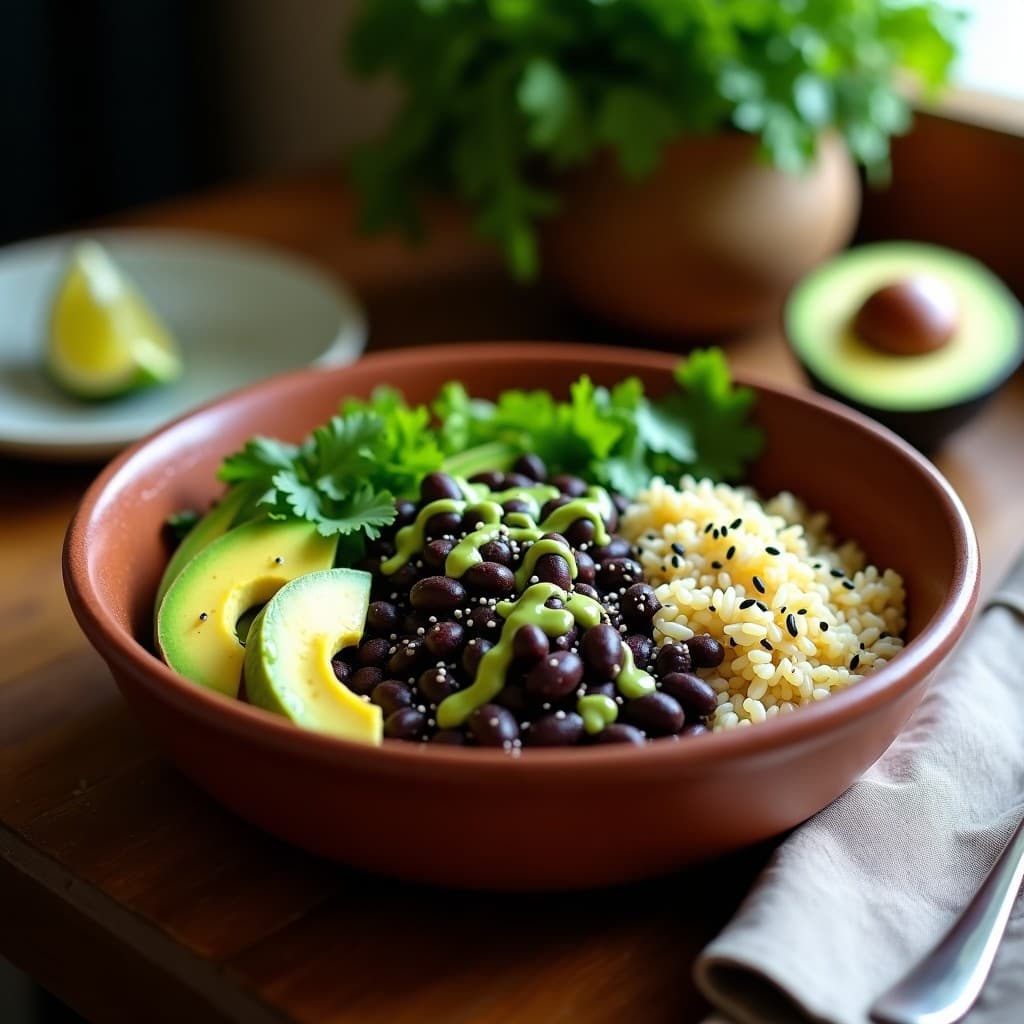 Bowl de Frijoles Negros y Arroz Salvaje con Aderezo de Limón y Cilantro: Receta Mexicana en Olla Lenta