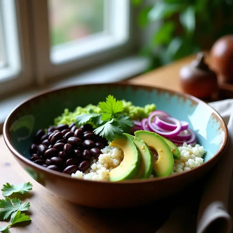 Bowl de Frijoles Negros y Arroz de Coliflor con Aguacate y Vinagreta de Lima: Receta Cubana Keto