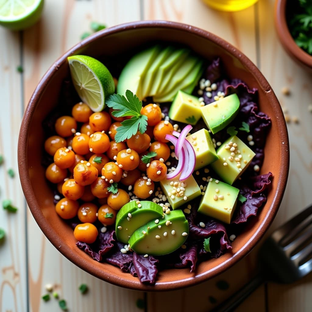 Bowl de Garbanzos Tostados y Aguacate: Receta Mexicana Keto con Lime y Cilantro