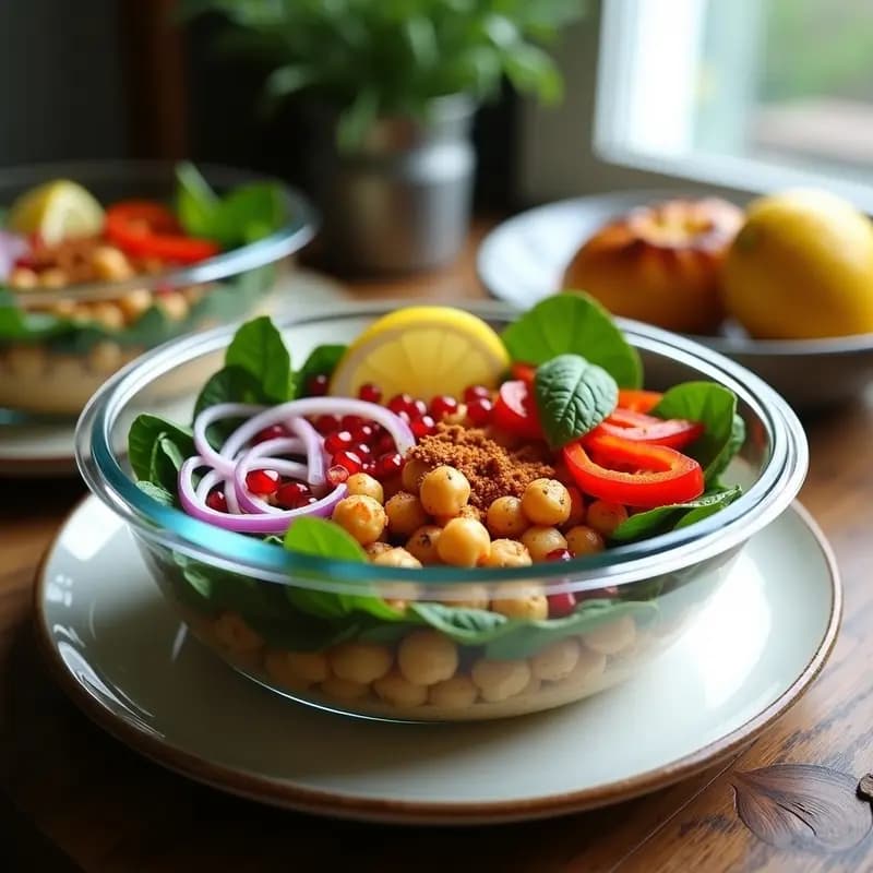 Bowl de Garbanzos Tostados con Tahini y Granada: Receta Árabe Vegana para Tupper