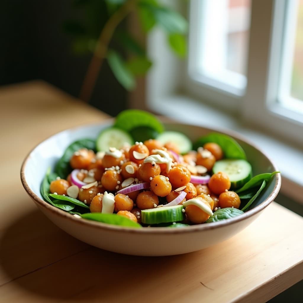Bowl de Garbanzos Tostados y Tahini: Desayuno Keto con Especias Marroquíes