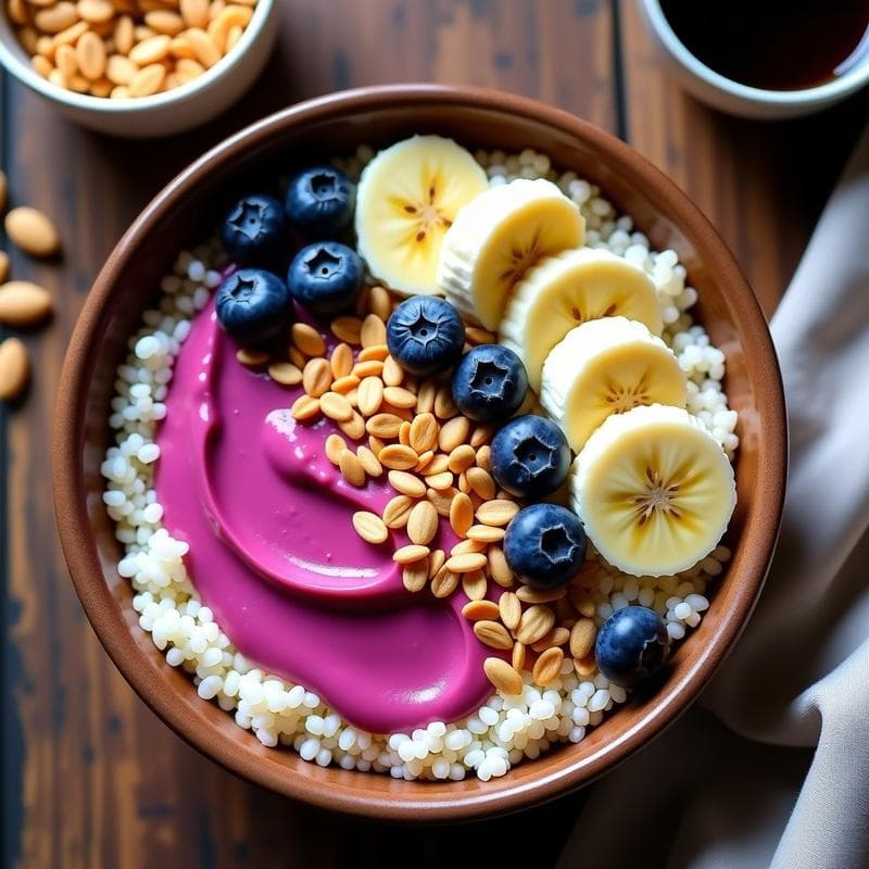Bowl de Kinua con Puré de Camu Camu y Semillas de Sacha Inchi: Desayuno Peruano Superalimento en 10 Minutos