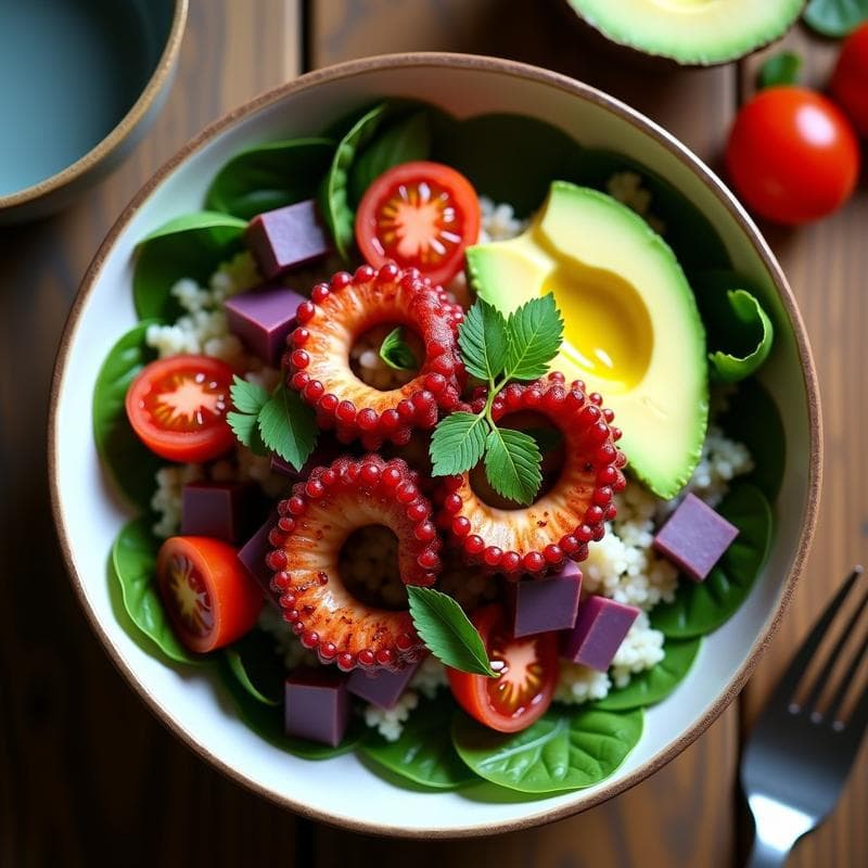 Bowl de Kinua con Pulpo a la Gallega y Pimentón de la Vera: Receta Peruana-Española Fusion