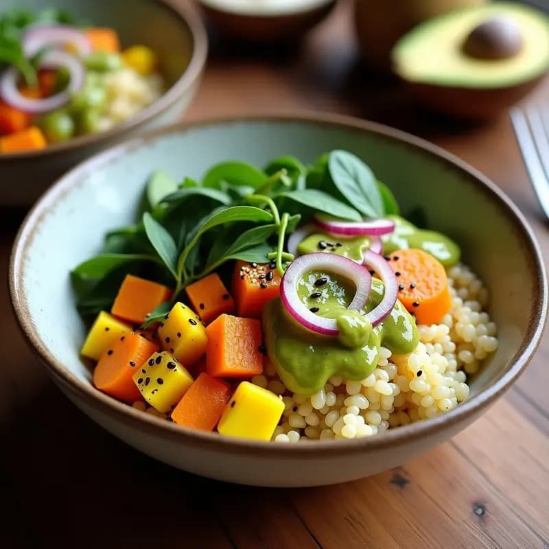 Bowl de Kinua con Vegetales Andinos y Aderezo de Huacatay: Receta Peruana Vegana