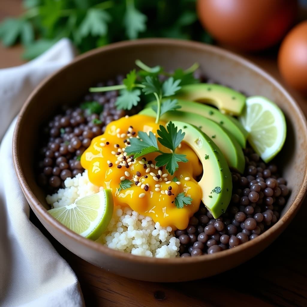 Bowl de Lentejas Beluga con Granadilla y Cilantro: Receta Peruana Alta en Hierro