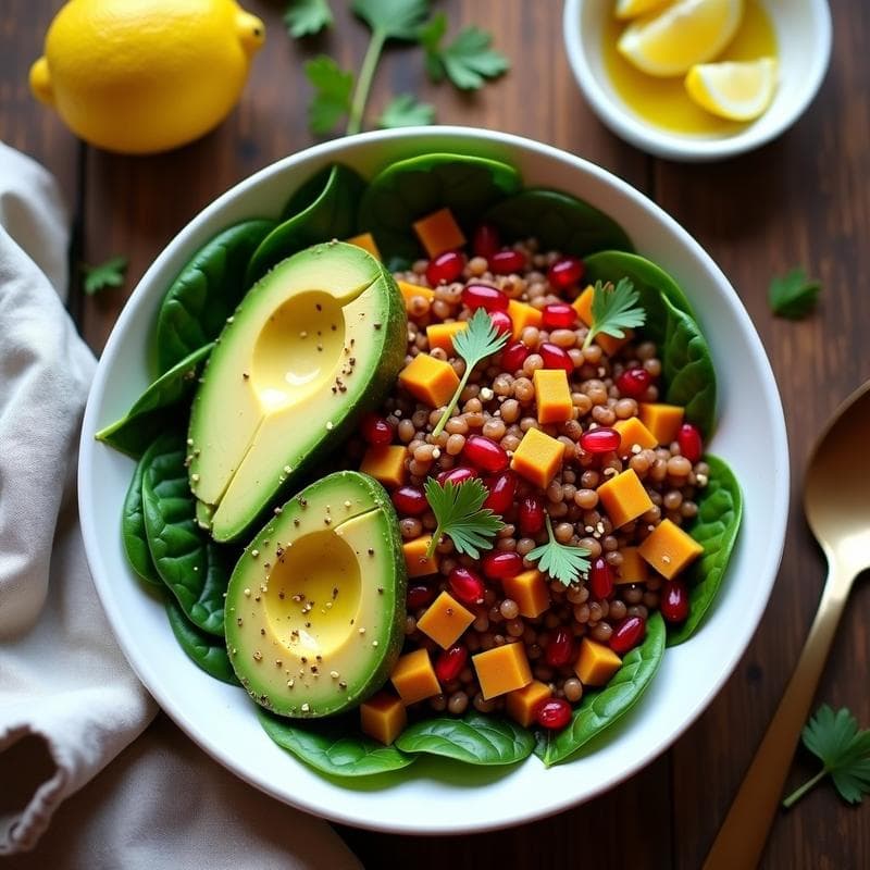 Bowl de Lentejas Rojas con Aguacate y Granados: Receta Vegana y Alta en Fibra en 15 Minutos