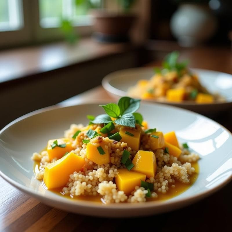 Bowl de Mango y Quinoa con Curry de Coco: Receta Vegana Ultraproteica en 25 Minutos