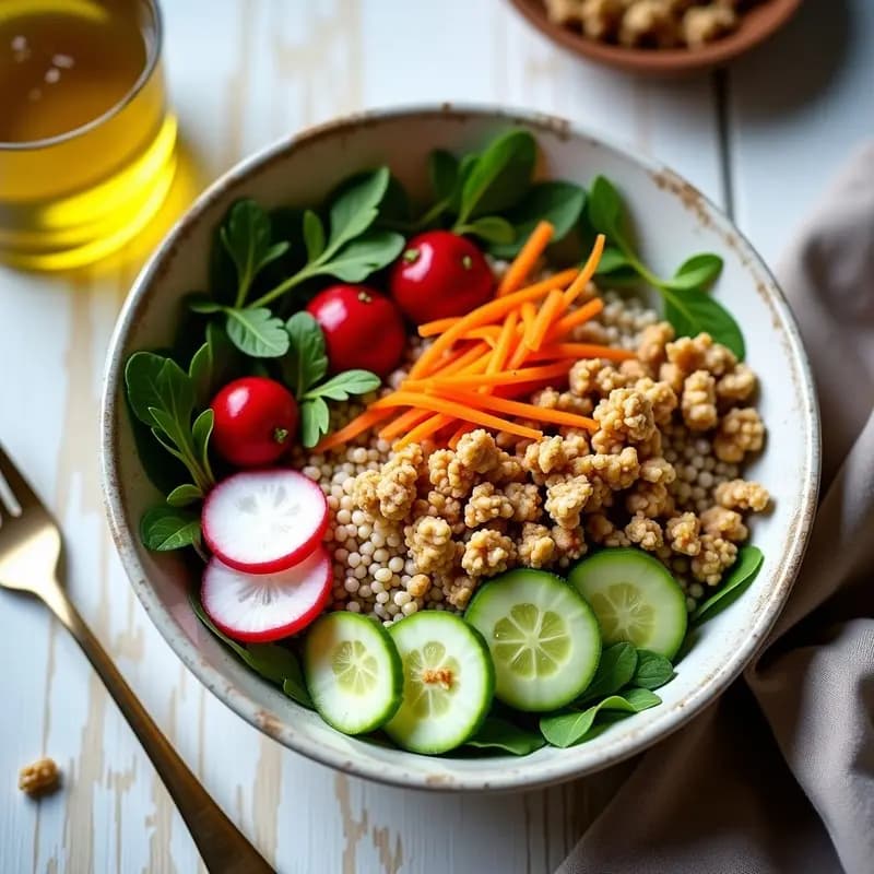 Bowl de Mijo con Berros, Rábanos y Aderezo de Aceite de Nueces: Receta Francesa Vegana