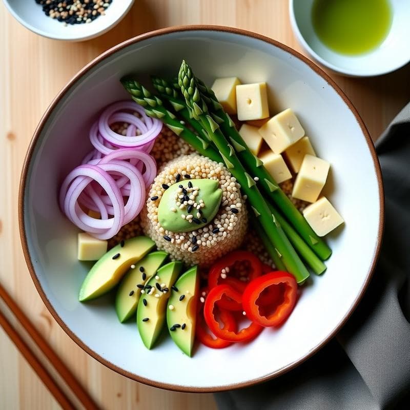 Bowl de Mijo y Espárragos con Vinagreta de Wasabi y Semillas de Sésamo: Receta Japonesa Sin Gluten