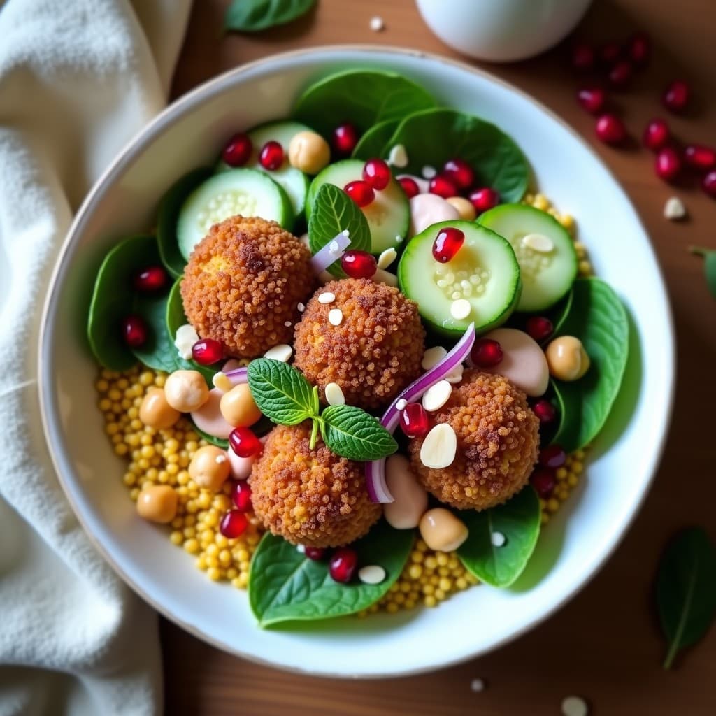 Bowl de Mijo con Garbanzos Crujientes y Aderezo de Granado y Mentol: Receta Árabe Keto y Vegana