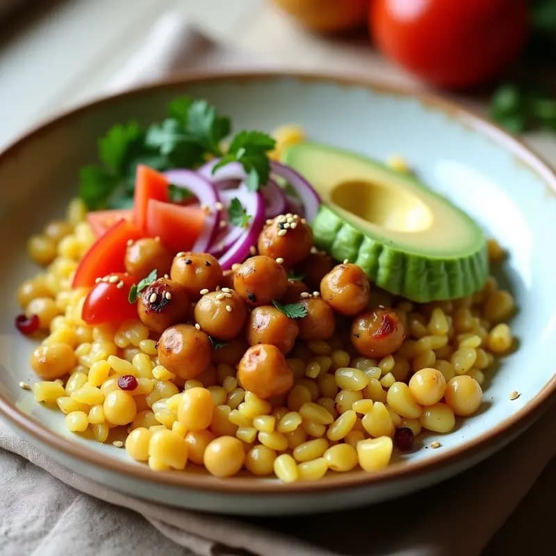 Bowl de Mijo con Garbanzos Tostados y Aguacate: Receta Marroquí Vegana para Tupper