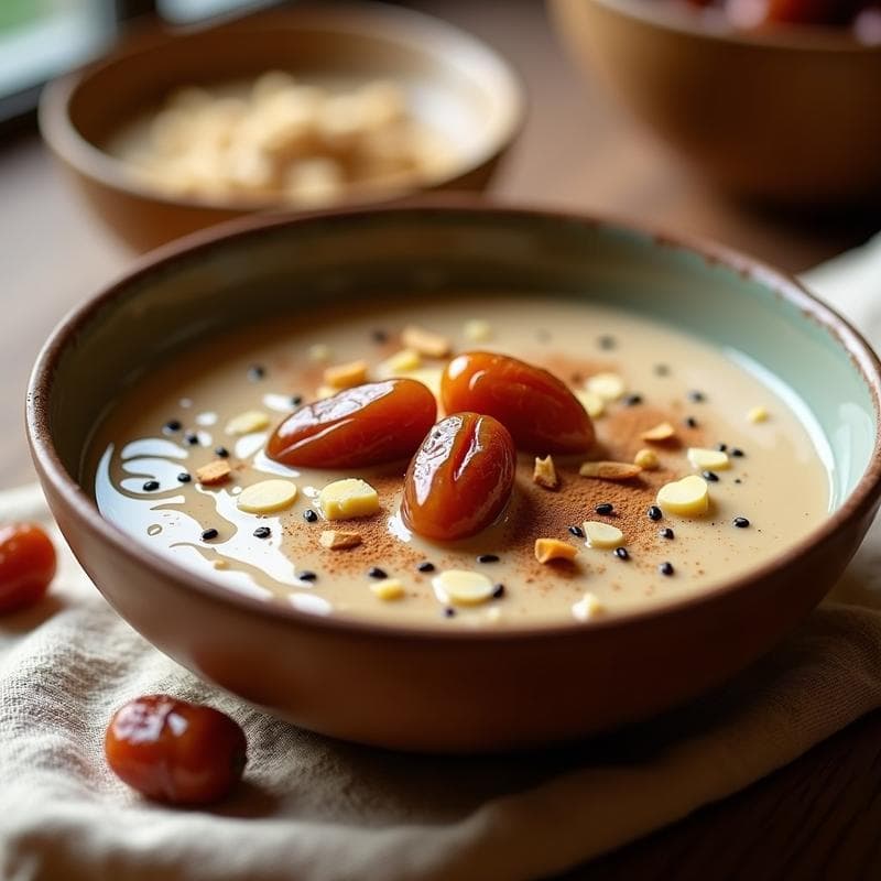Bowl de Mijo con Leche de Camella y Dátiles Medjool: Desayuno Bereber Tradicional Sin Lactosa