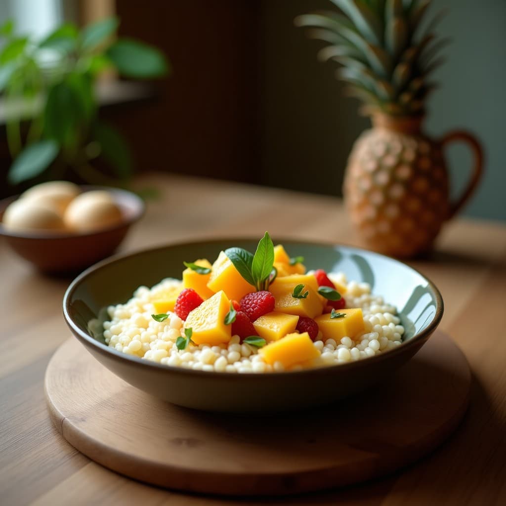 Bowl de Mijo con Leche de Coco y Frutas Tropicales: Desayuno Sin Gluten y Sin Azúcar