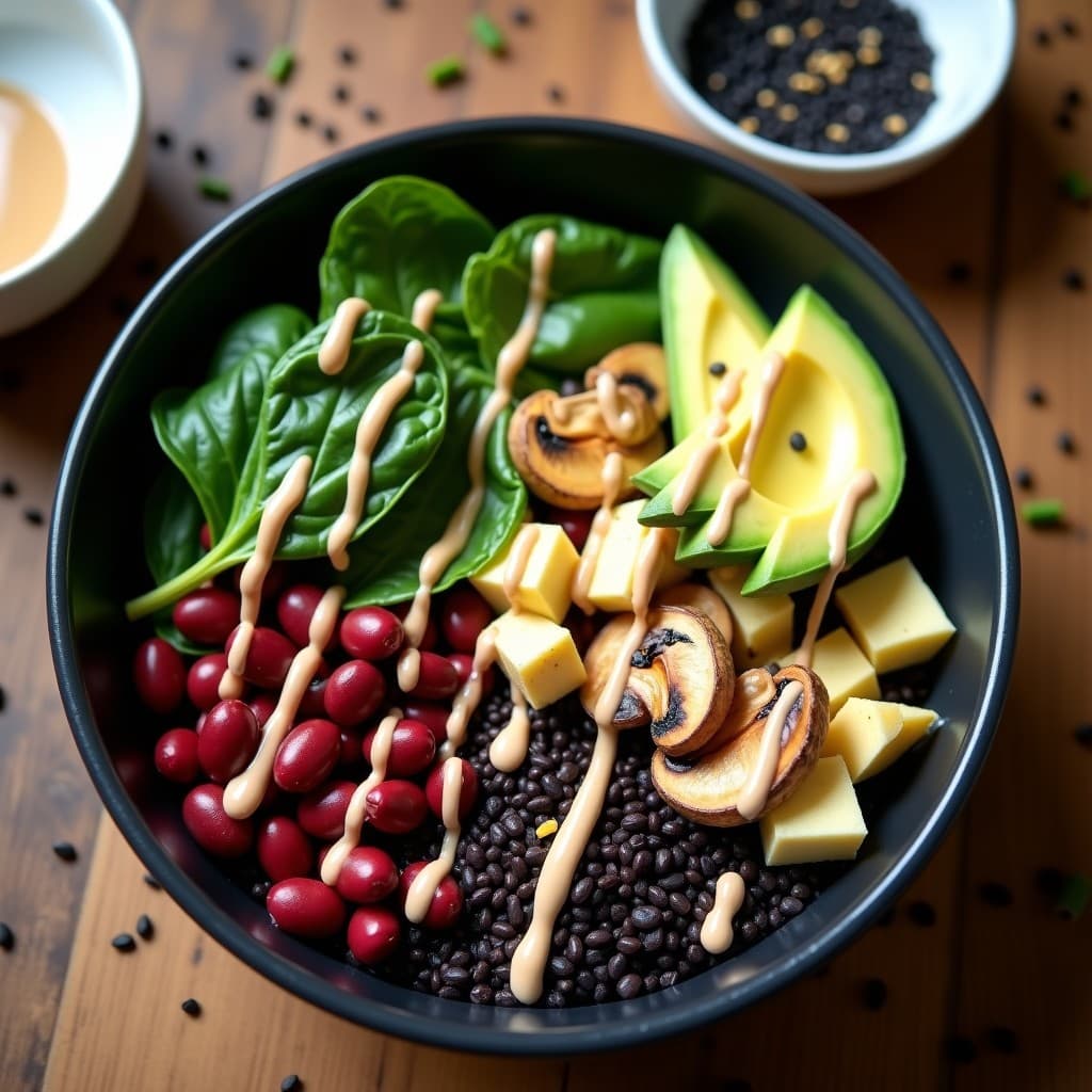 Buddha Bowl de Mijo Negro con Alubias Adzuki y Aderezo de Miso: Receta Vegana y Keto