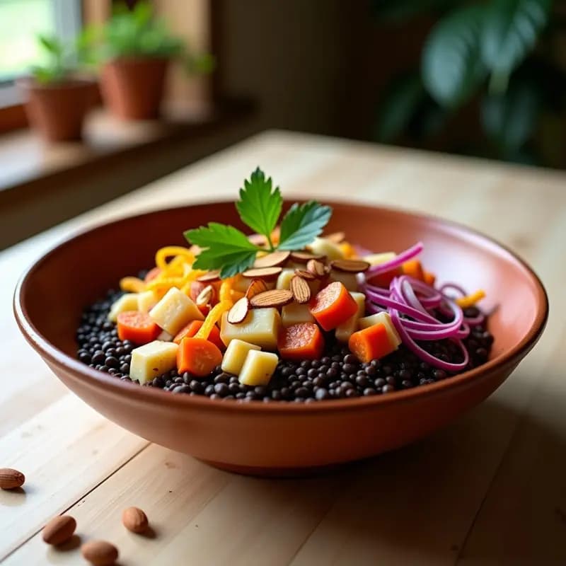 Bowl de Mijo Negro con Raíces de Apio Nabo y Aderezo de Mostaza de Dijon: Receta Africana Vegana
