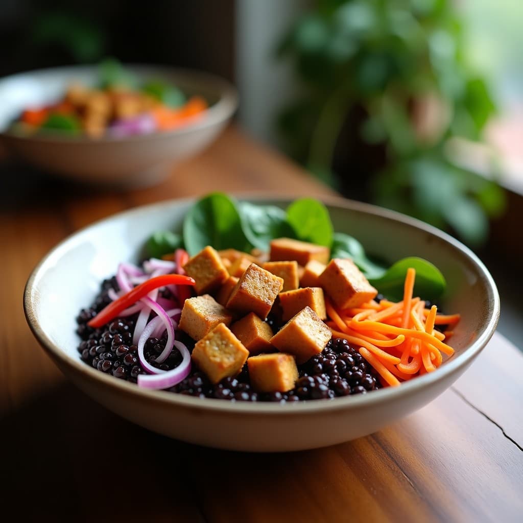 Bowl de Mijo Negro con Tempeh Marinado y Aderezo de Tamarindo: Receta Indú Alta en Proteína