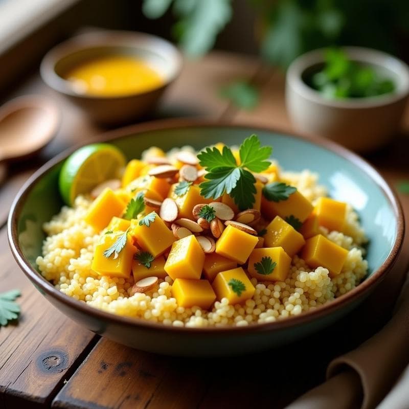 Bowl de Mijo con Pollo al Curry y Mango: Receta India en Thermomix