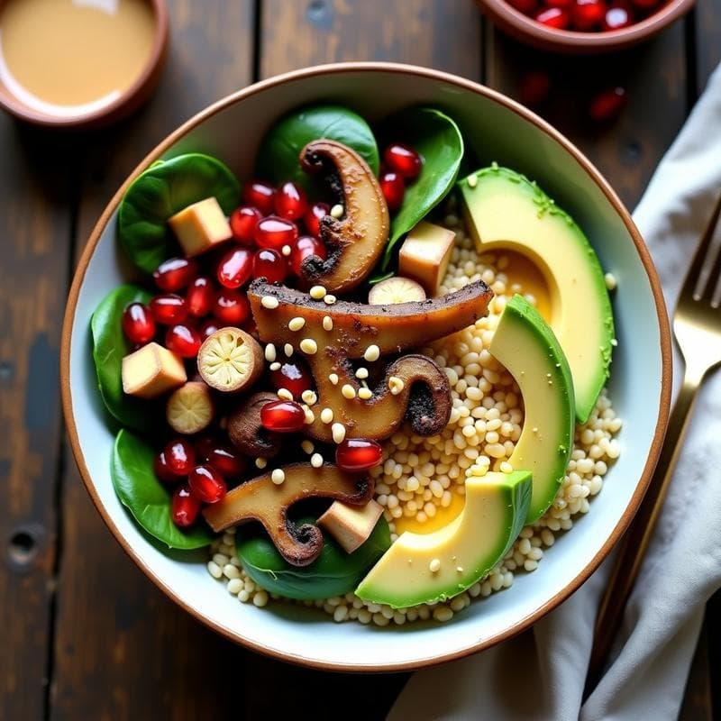 Bowl de Mijo con Puerro Asado, Champiñones y Aderezo de Tahini: Receta Vegana y Sin Gluten