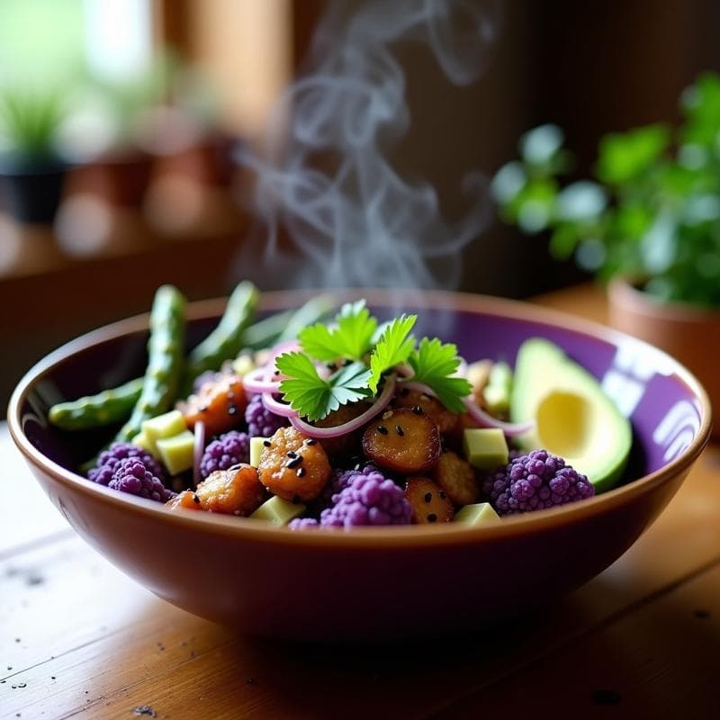 Bowl de Coliflor Morada y Hongos Shiitake: Receta Umami en Airfryer en 25 Minutos