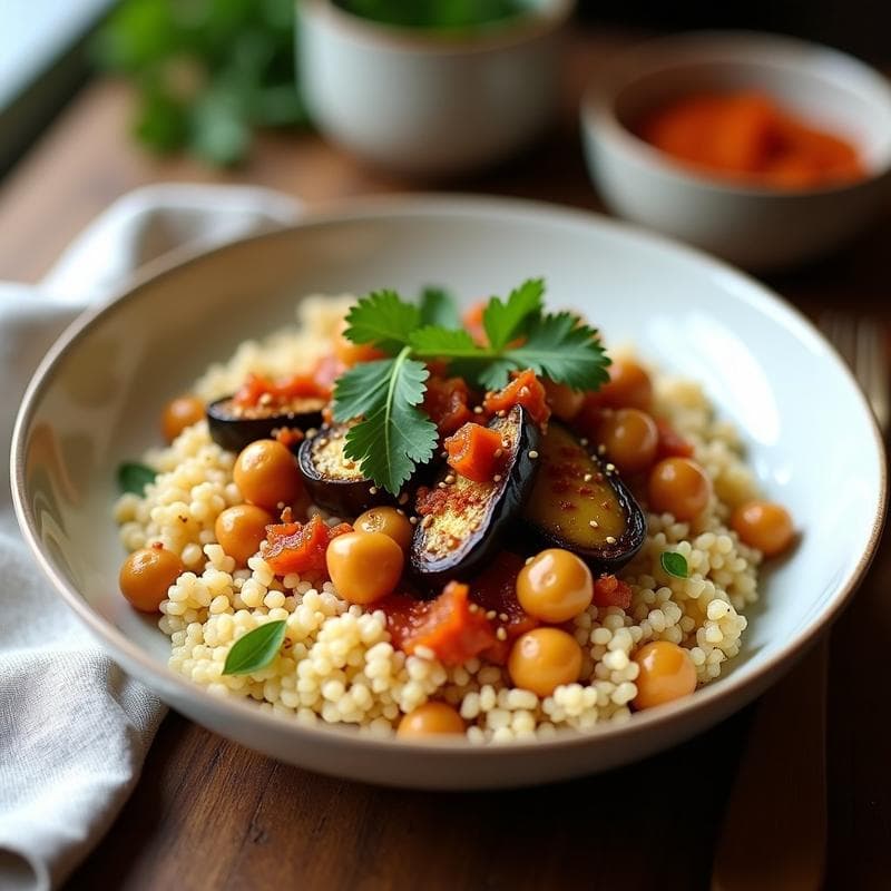 Bowl Moruno de Cúscus y Berenjena Ahumada: Receta Alta en Fibra y Proteína en 20 Minutos