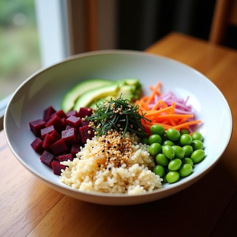 Bowl de Poke de Remolacha y Edamame: Receta Vegana con Salsa de Sésamo y Limón