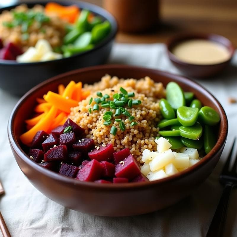 Bowl de Poke de Remolacha y Quinoa: Receta Vegana con Aderezo de Sésamo y Lima