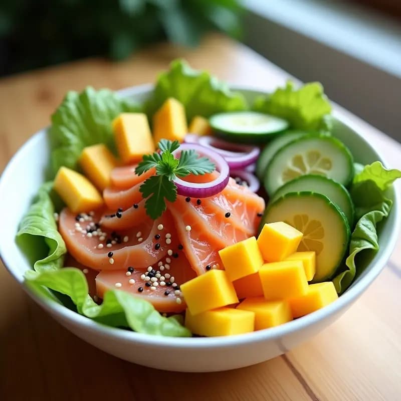 Bowl de Poké de Salmón y Mango: Receta Hawaiana Fresca y Alta en Omega-3
