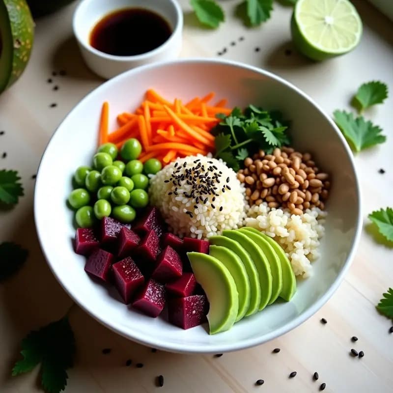 Bowl de Poke Vegano con Remolacha y Aguacate: Receta Hawaiana Fresca y Nutritiva