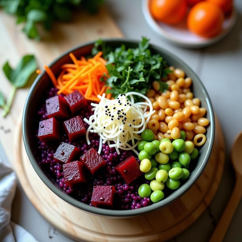 Bowl de Poké Vegano con Remolacha y Edamame: Receta Alta en Proteína y Sin Gluten