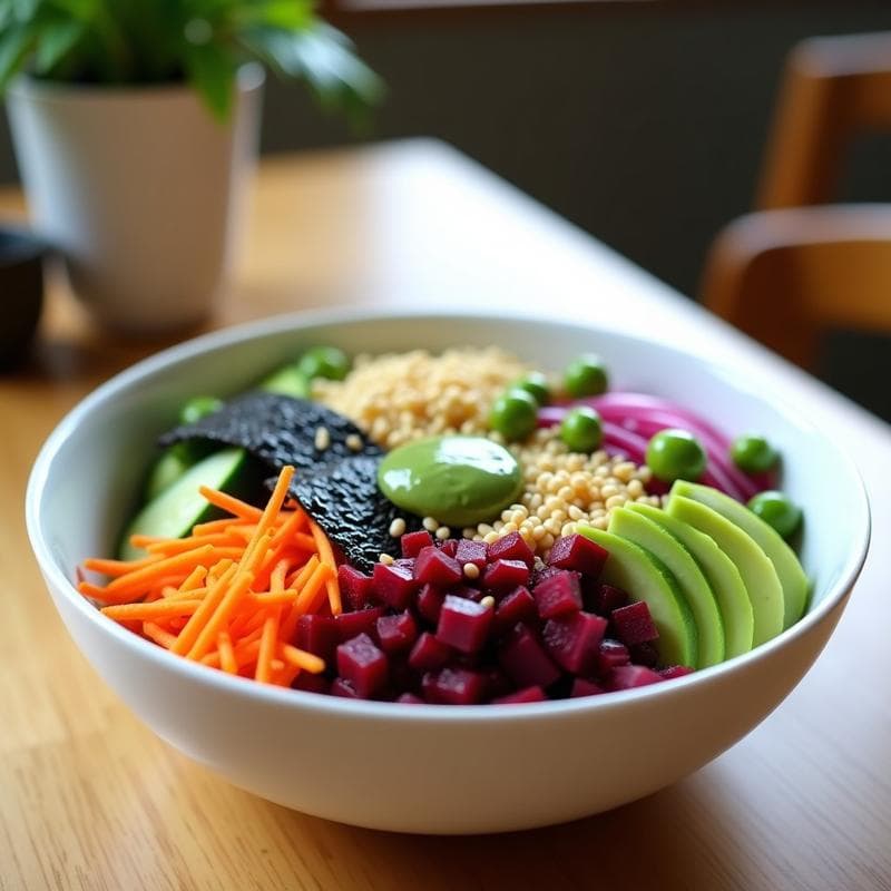 Bowl de Poke Vegano con Remolacha Marinada y Salsa de Wasabi: Receta Japonesa en 15 Minutos