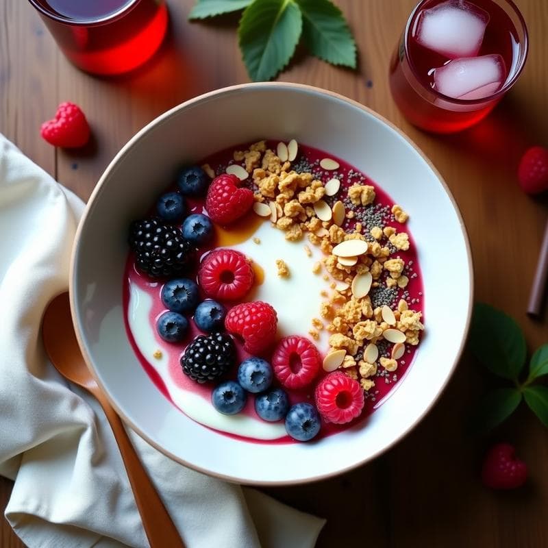 Bowl Probiótico de Yogur y Kombucha con Frutos Rojos: Receta Digestiva en 10 Minutos