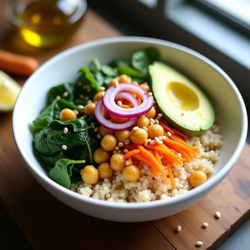 Bowl Proteico de Quinoa y Garbanzos con Cúrcuma: Receta Vegana Alta en Hierro y Energía Duradera