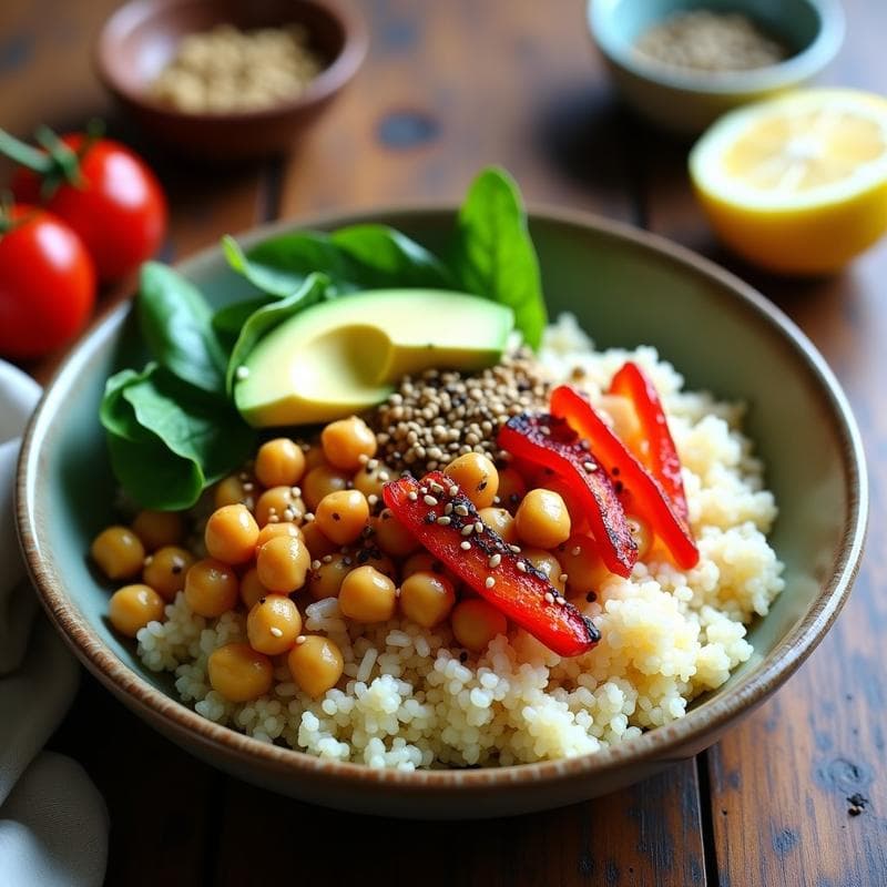 Bowl Proteico de Quinoa y Garbanzos al Horno: Receta Sin Aceite y Alta en Fibra
